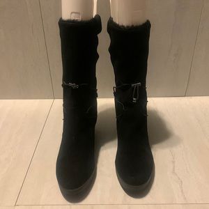 H by Halston Women's Black Leather Comfy Helled Boots Size 10M